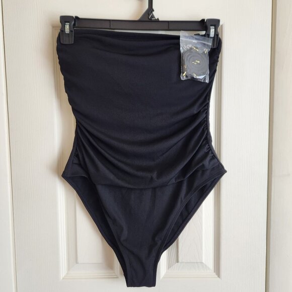 Women's Ribbed One Piece Swimsuit w Detachable Straps Shade & Shore Black L - Picture 1 of 8
